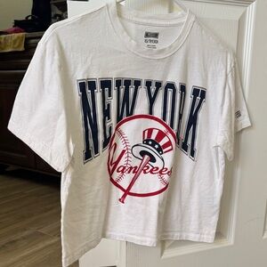 New York Yankees White Graphic Tee with Navy & Red Logo